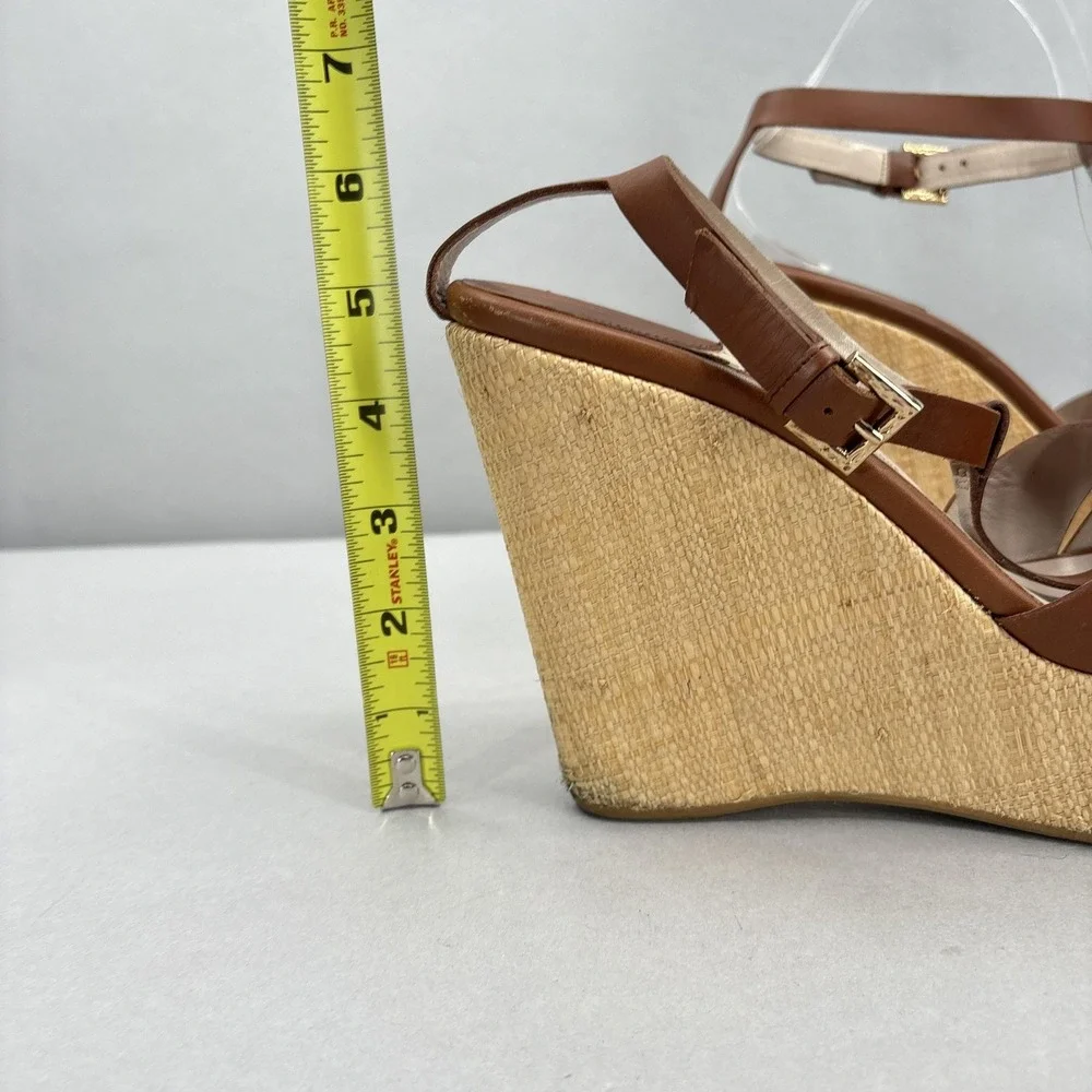 Salvatore Ferragamo Wedge Sandals Shoes Womens 8.5 Leather‎ Espadrille Italy